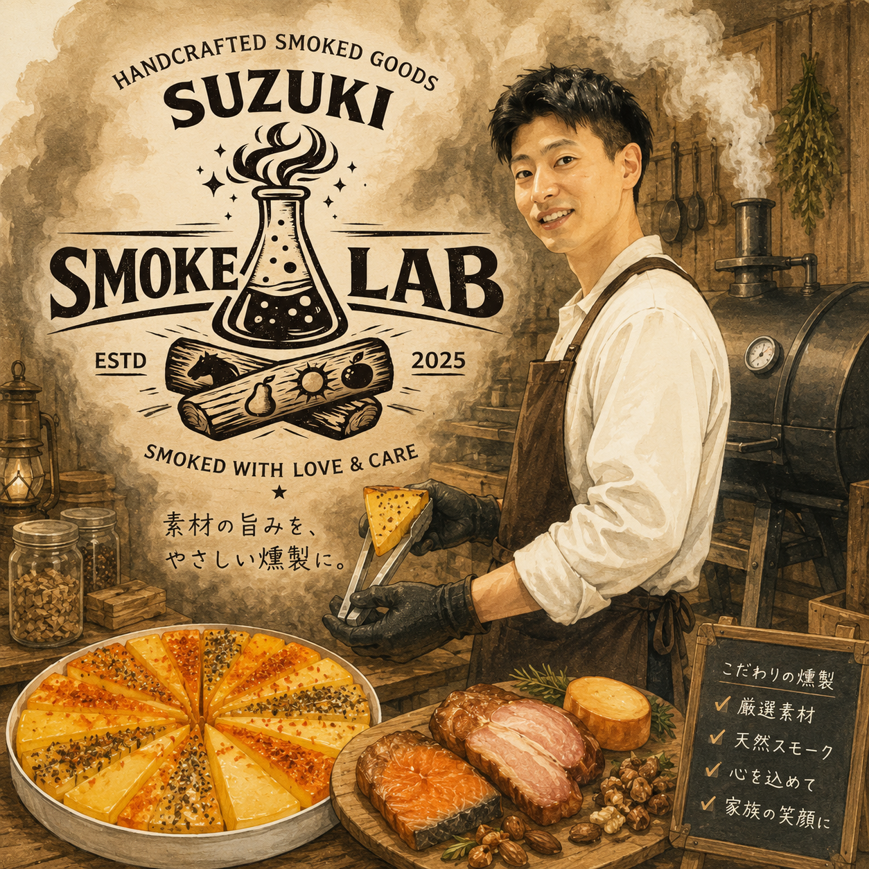 suzuki smoke LAB 燻製職人と自家製燻製の数々